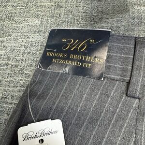 Brooks Brothers 346 Dress Pants Mens 36x33 Gray Wool Pleated Pine Stripe NWT